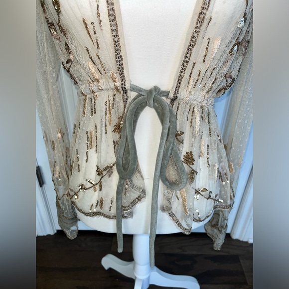 Freepeople Lace Embellished Embroidery Draw String Wrap Top - Picture 5 of 9